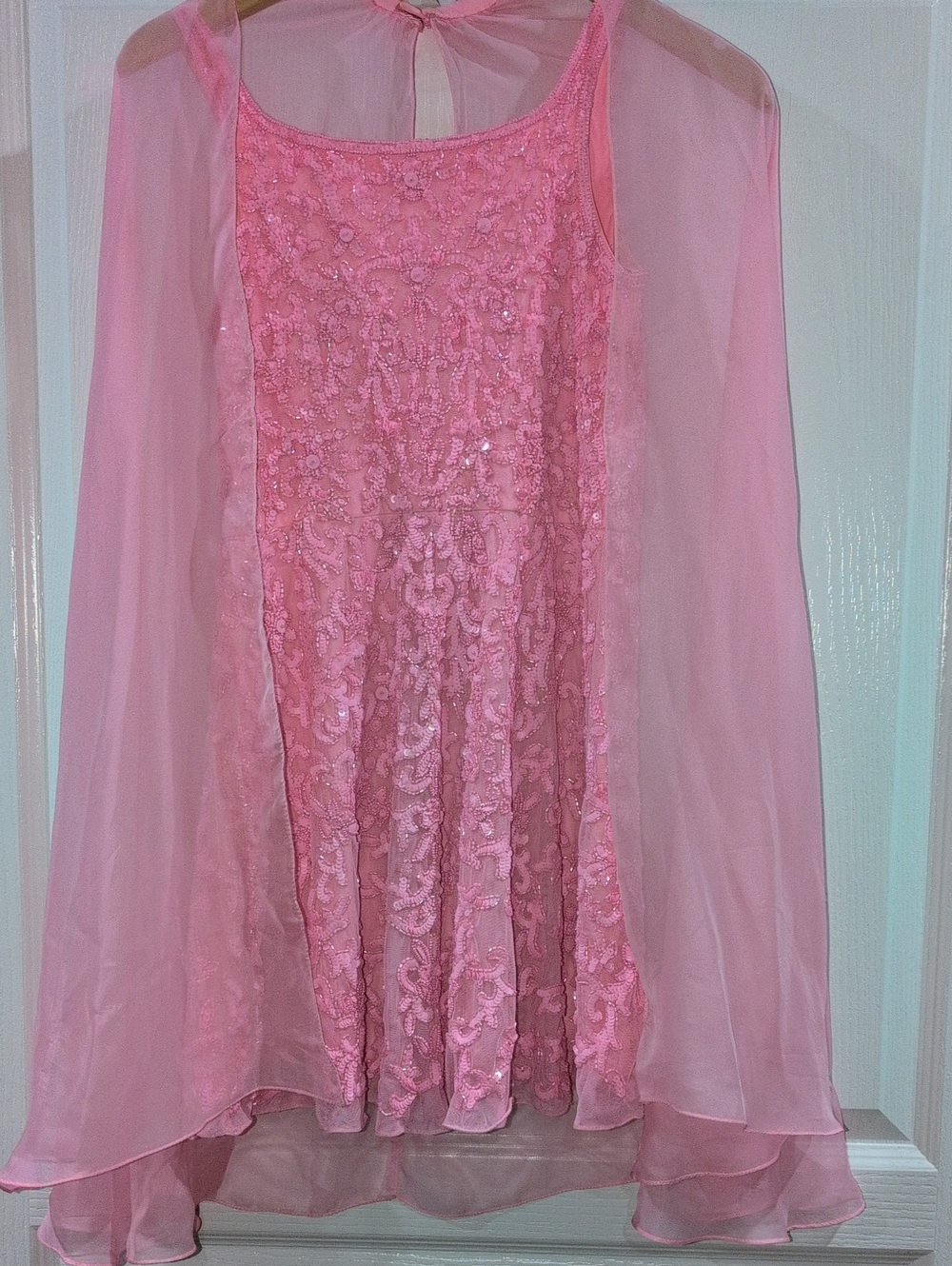 Girls Pink Beaded and Sequin Party Dress with Cape